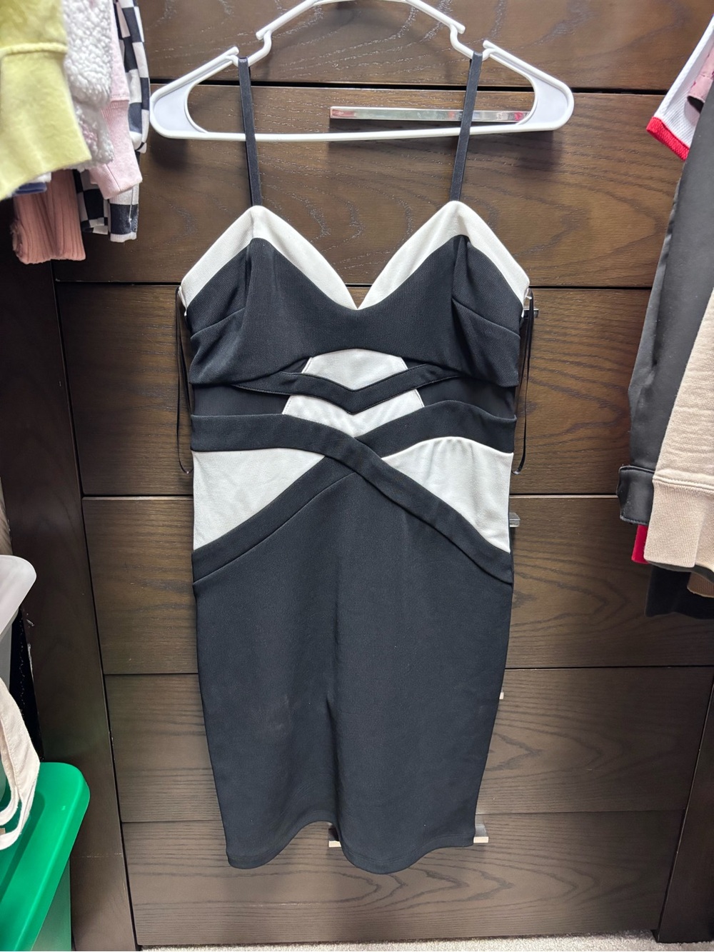 City Triangles Black and White Strappy Colorblock Bodycon Mini